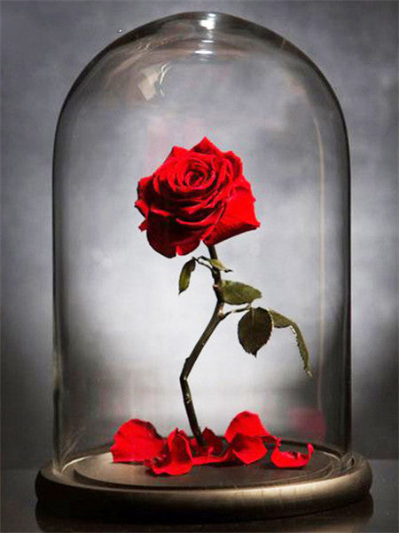 Una Rosa Roja con Pétalos Caídos en Cúpula Pintar por Números