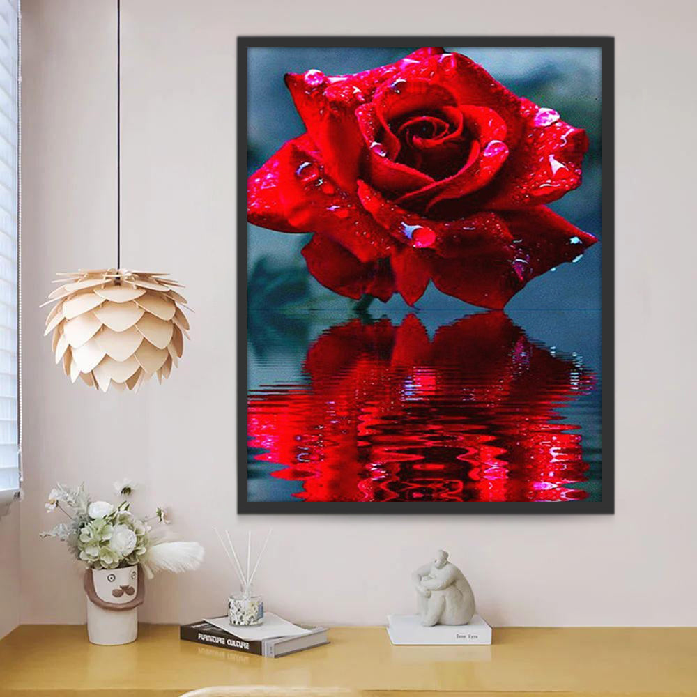 Una Rosa Roja y el Reflejo en el Agua Pintar por Números