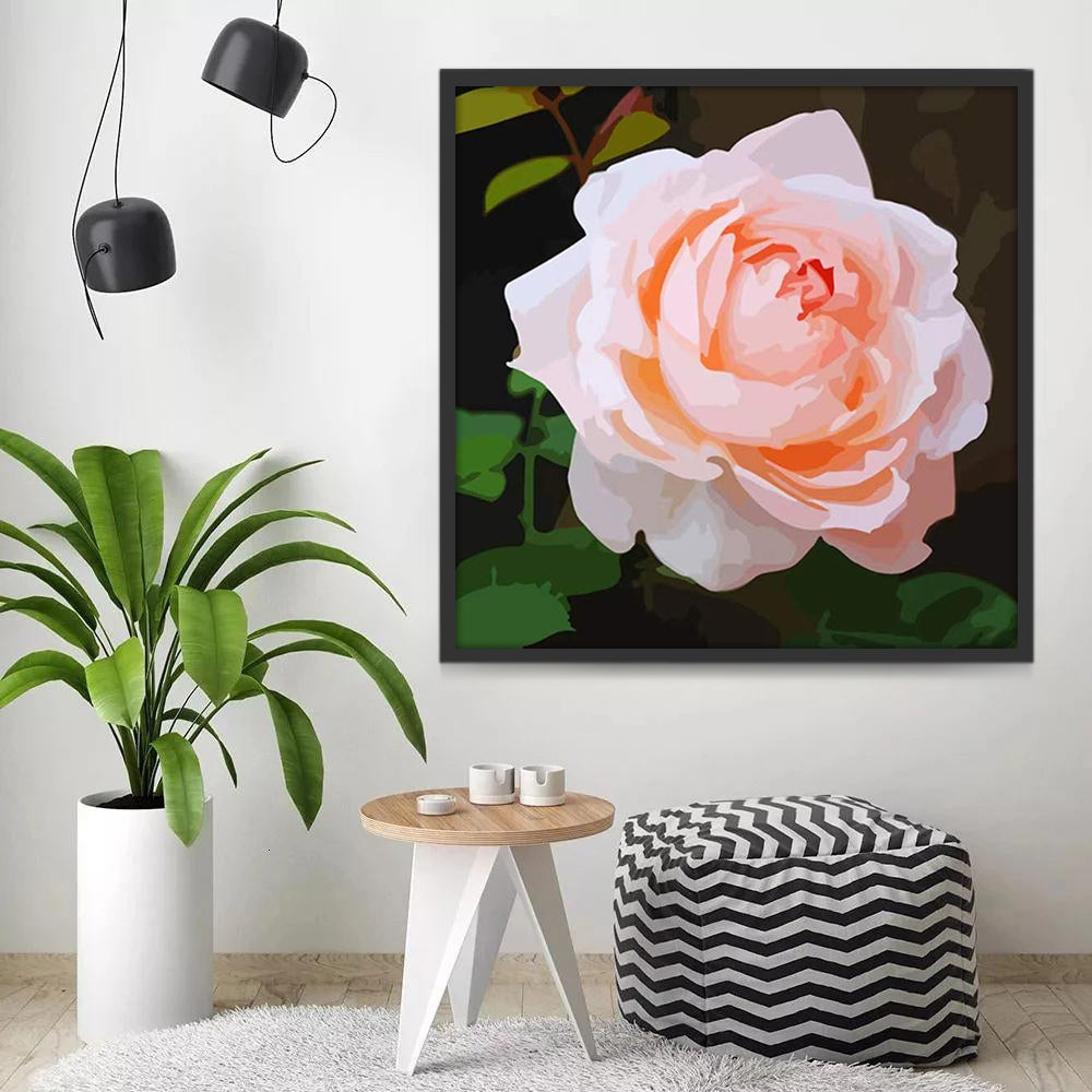 Una Rosa Rosada Clara entre Hojas Verdes Pintar por Números