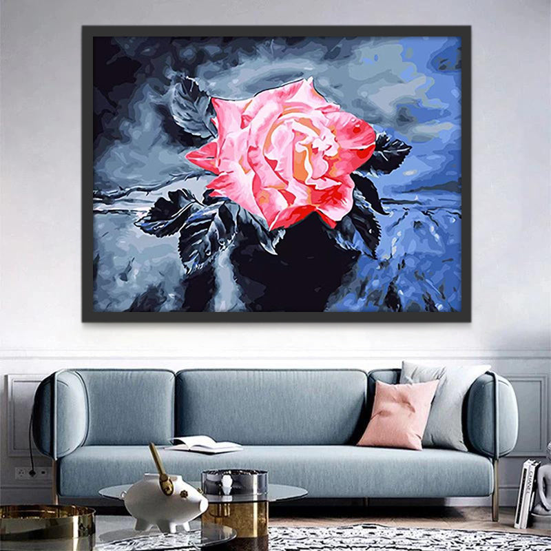 Una Rosa Rosada de Hojas Negras Pintar por Números