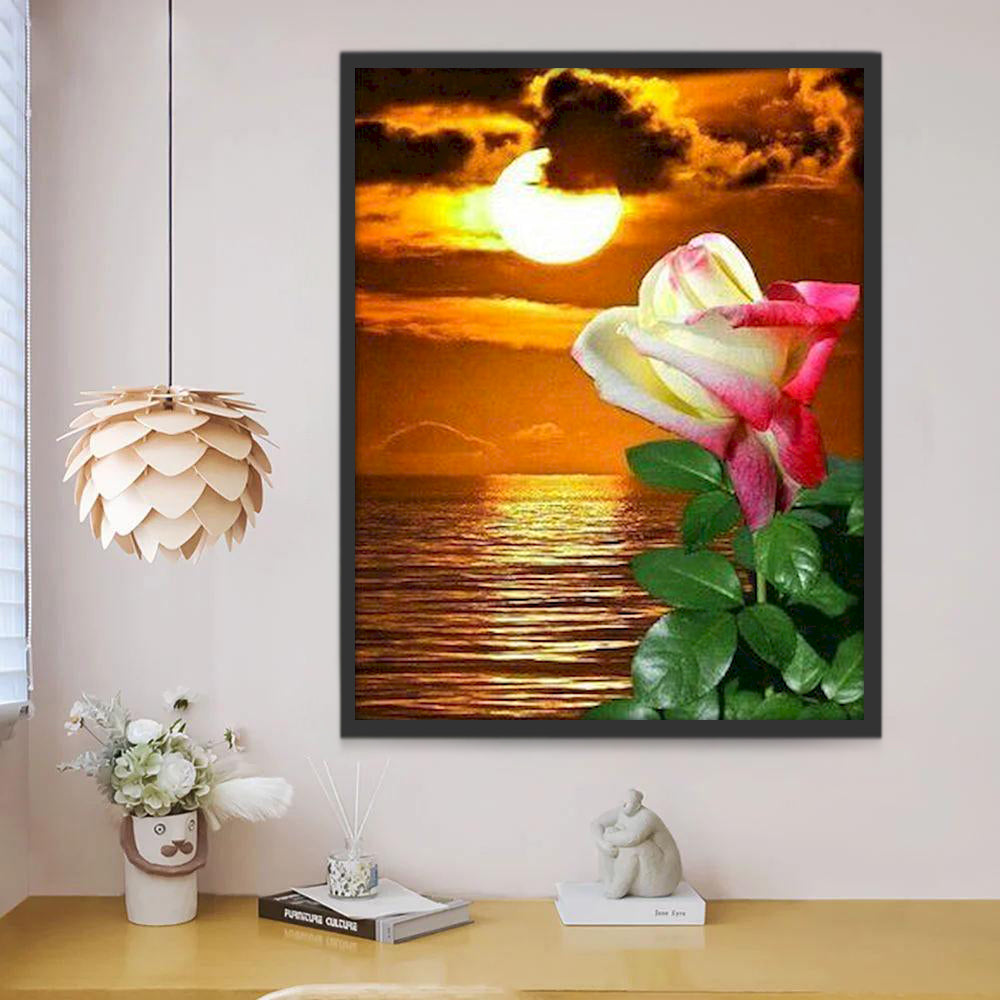 Una Rosa y el Mar al Atardecer Pintar por Números