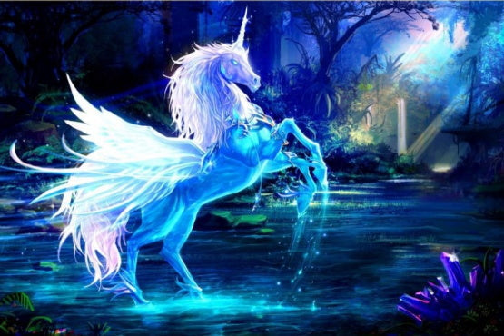 Unicornio Azul de Hielo en Bosque Oscuro Pintar por Números