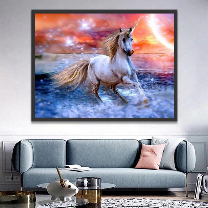 Unicornio Blanco Corriendo en Mar Pintar por Números