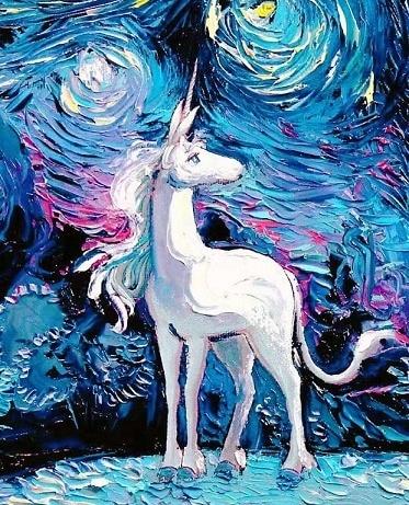 Unicornio Blanco Mirando La Noche Estrellada Pintar por Números Niños