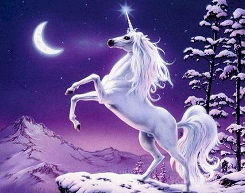 Unicornio Blanco sobre Roca a Luz de la Luna Pintar por Números