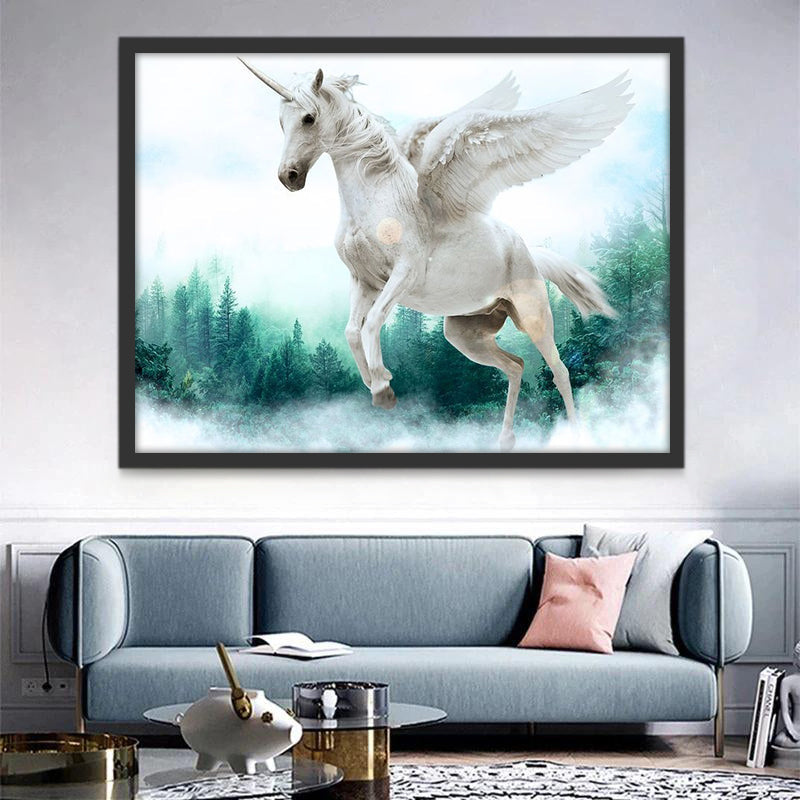 Unicornio Blanco Volando sobre Bosque Verde Pintar por Números