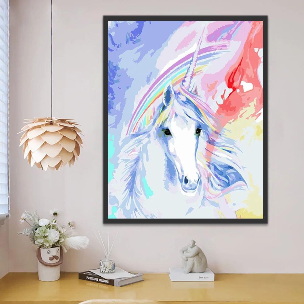 Unicornio Blanco y Arco Iris Pintar por Números Niños
