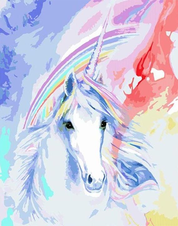 Unicornio Blanco y Arco Iris Pintar por Números Niños