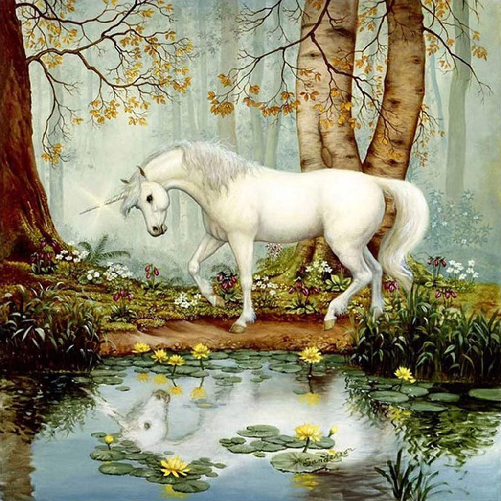 Unicornio Caminando al Lado de Agua en Bosque Pintar por Números
