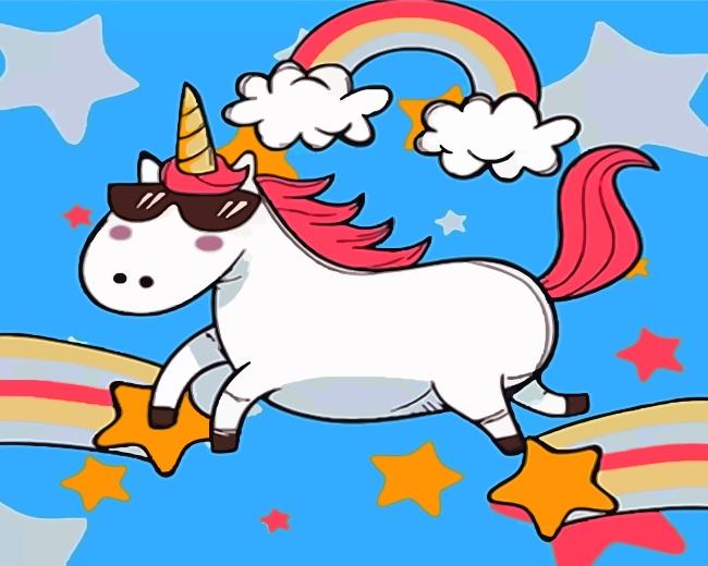 Unicornio con Gafas de Sol en el Cielo Pintar por Números Niños