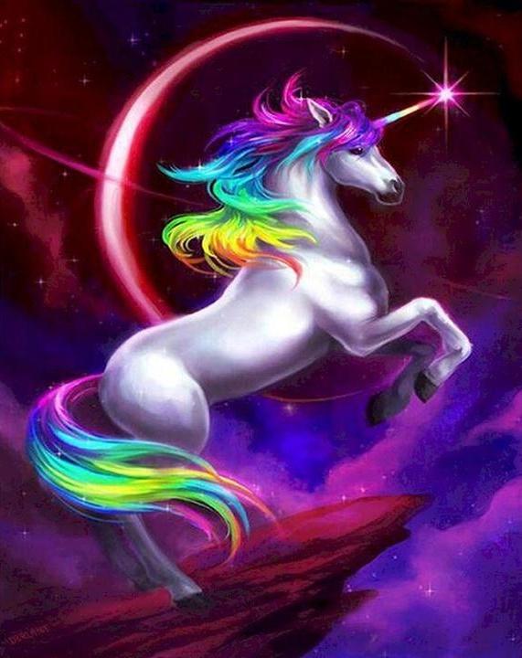 Unicornio con Melena Colorida en la Noche Morada Pintar por Números Niños
