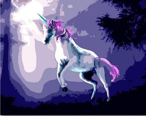 Unicornio con Melena Morada y Cuerno Verde Pintar por Números