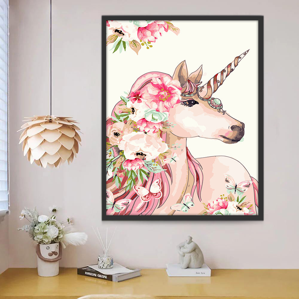 Unicornio con Melena Rosada y Flores Pintar por Números
