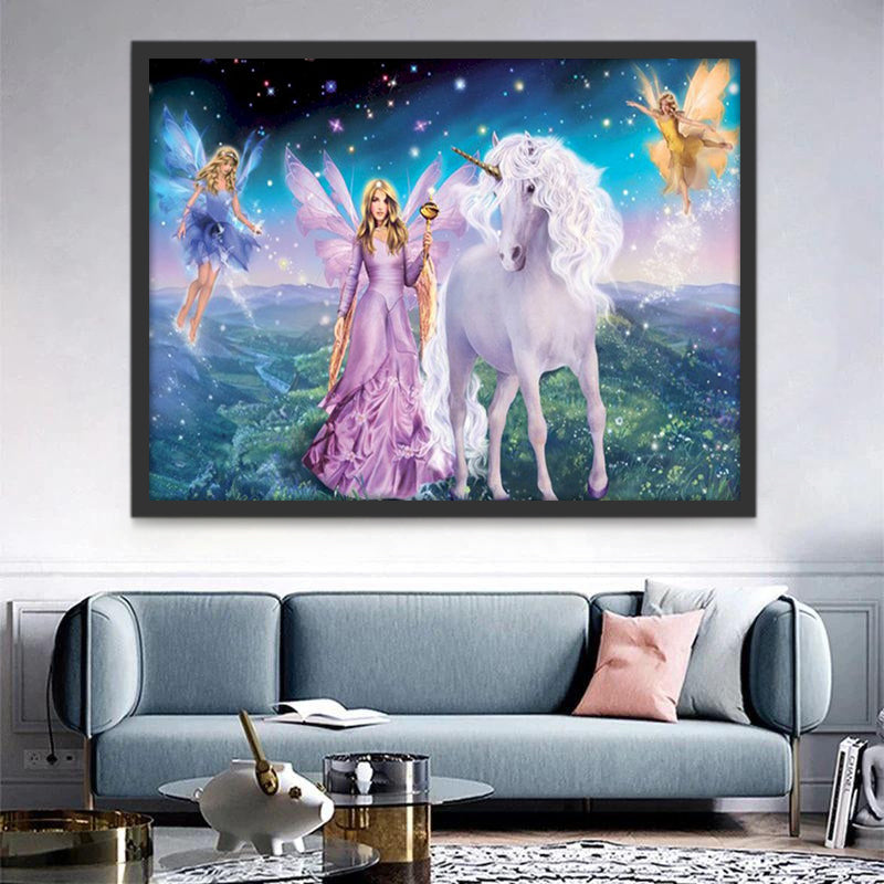 Unicornio con Tres Hadas Pintar por Números