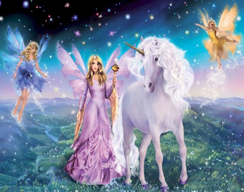 Unicornio con Tres Hadas Pintar por Números