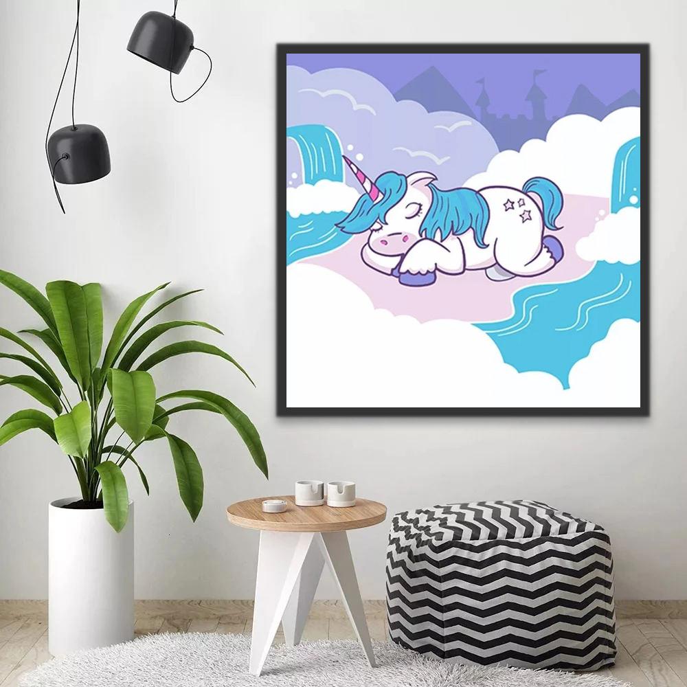 Unicornio Durmiendo Rodeado de Agua Pintar por Números Niños
