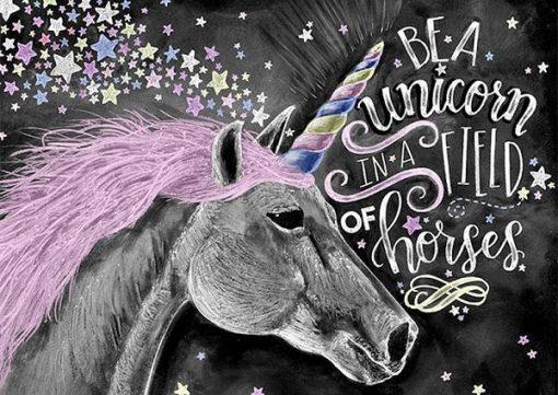 Unicornio Gris con Melena Morada y Cuerno Colorido Pintar por Números