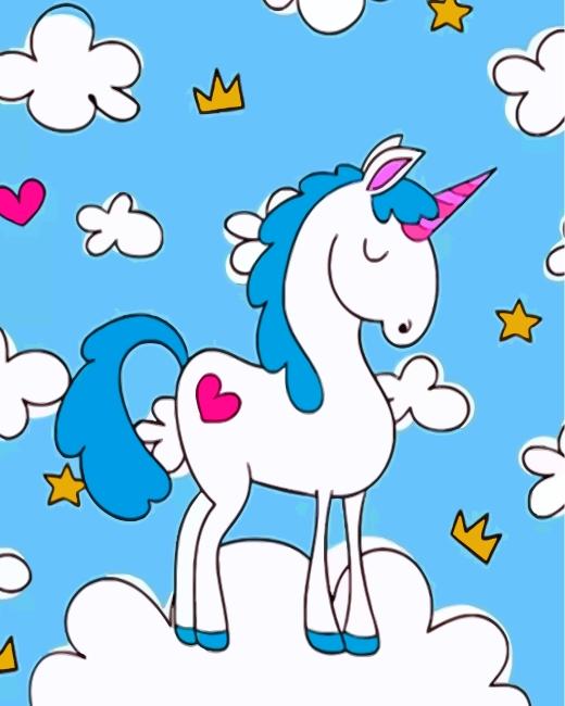 Unicornio Lindo sobre Nubes Blancas Pintar por Números Niños