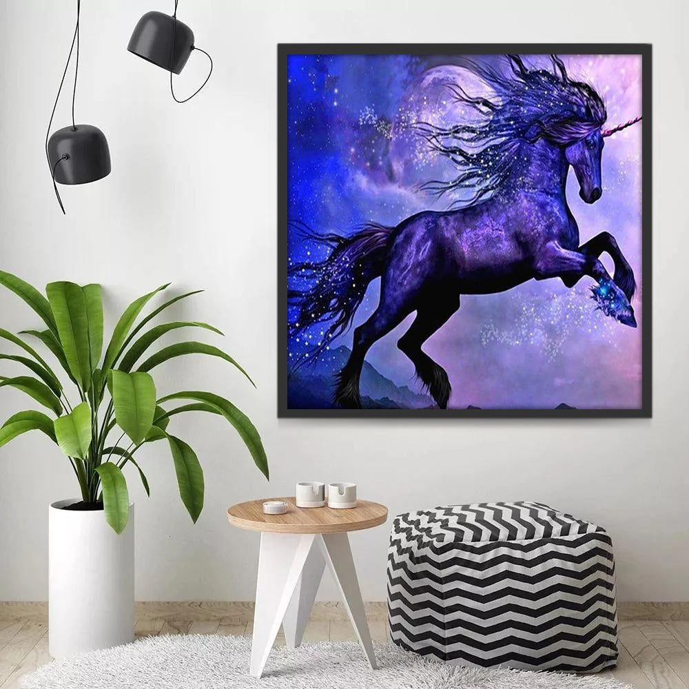 Unicornio Morado Saltando en la Noche Estrellada Pintar por Números