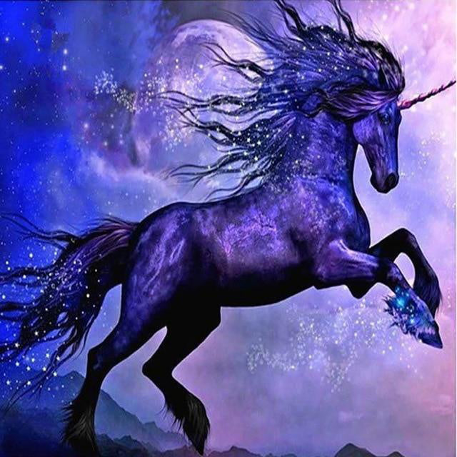 Unicornio Morado Saltando en la Noche Estrellada Pintar por Números
