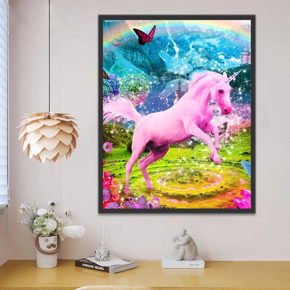 Unicornio Rosado y Montañas Azules Pintar por Números Niños