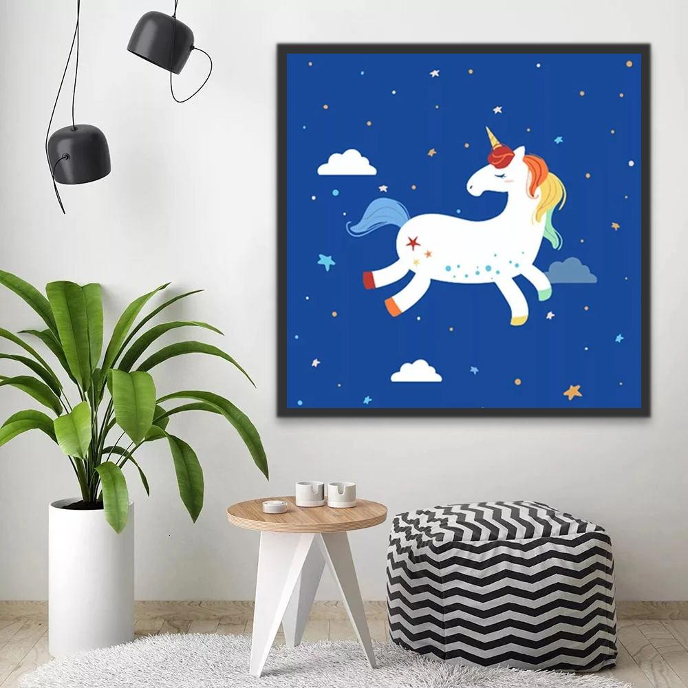 Unicornio Volando en Cielo Estrellado Pintar por Números Niños