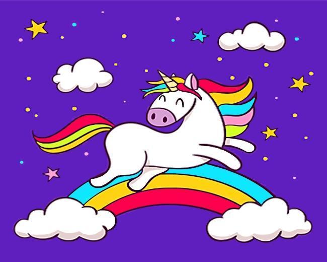 Unicornio y Arco Iris con Fondo Morado Pintar por Números Niños