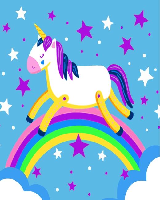 Unicornio y Arco Iris Rodeado de Estrellas Pintar por Números Niños