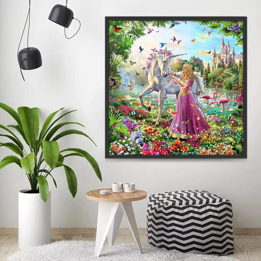 Unicornio y Princesa en Bosque Mágico Pintar por Números