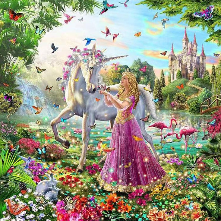 Unicornio y Princesa en Bosque Mágico Pintar por Números