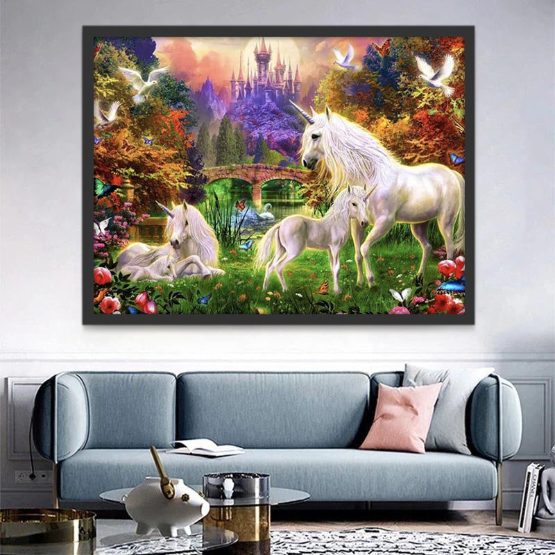 Unicornios Brillantes y Castillo en el Bosque Mágico Pintar por Números