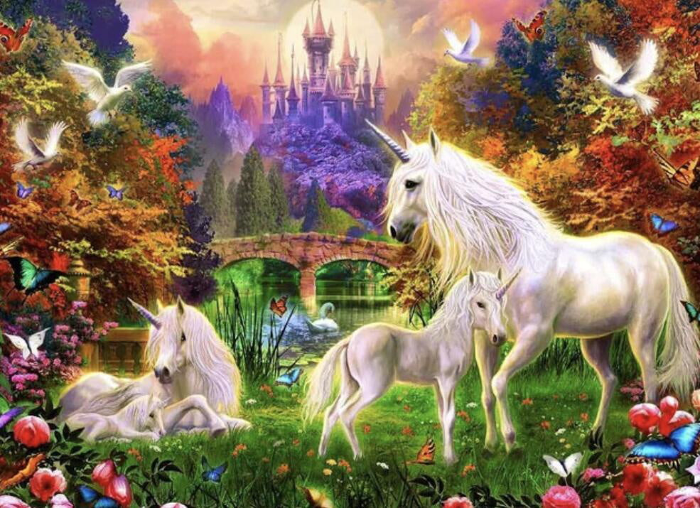 Unicornios Brillantes y Castillo en el Bosque Mágico Pintar por Números