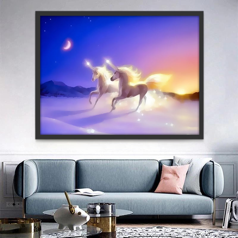 Unicornios Corriendo en Noche de Luna Pintar por Números