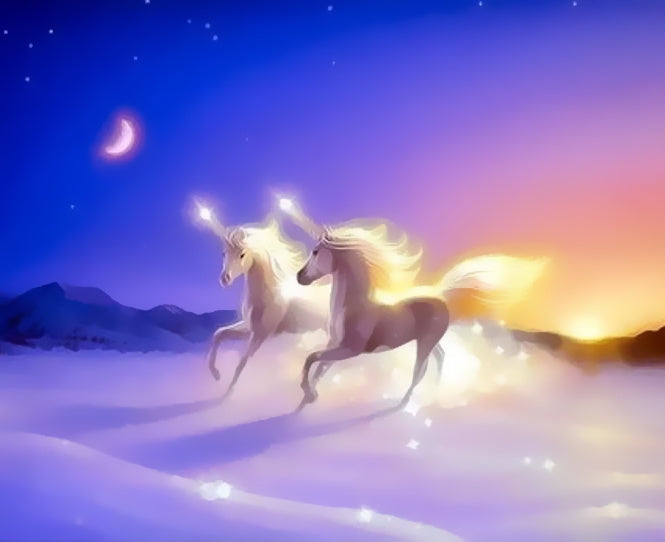 Unicornios Corriendo en Noche de Luna Pintar por Números