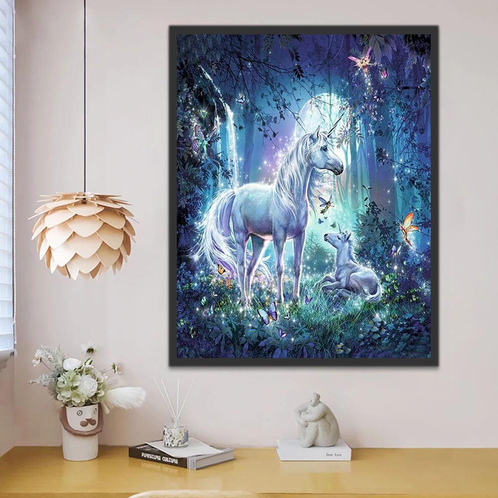 Unicornios en Bosque Azul Mágico Pintar por Números Niños