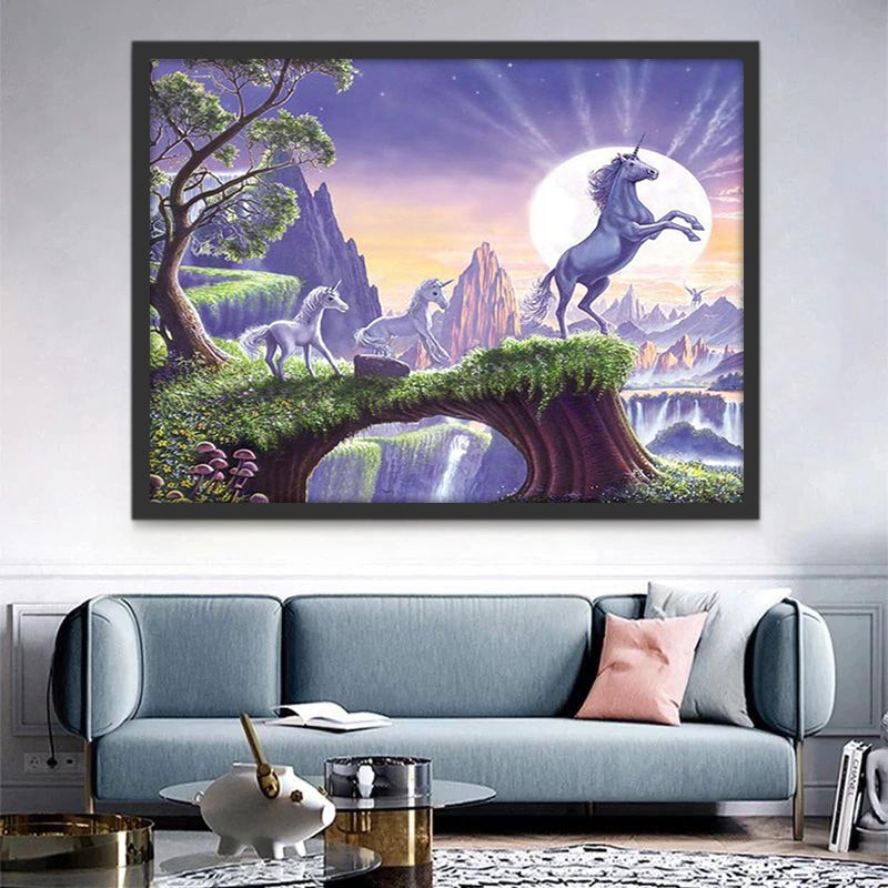 Unicornios en Bosque con Luz de la Luna Pintar por Números