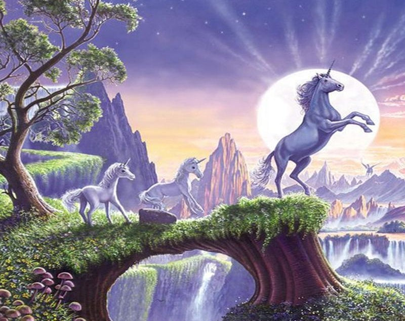 Unicornios en Bosque con Luz de la Luna Pintar por Números
