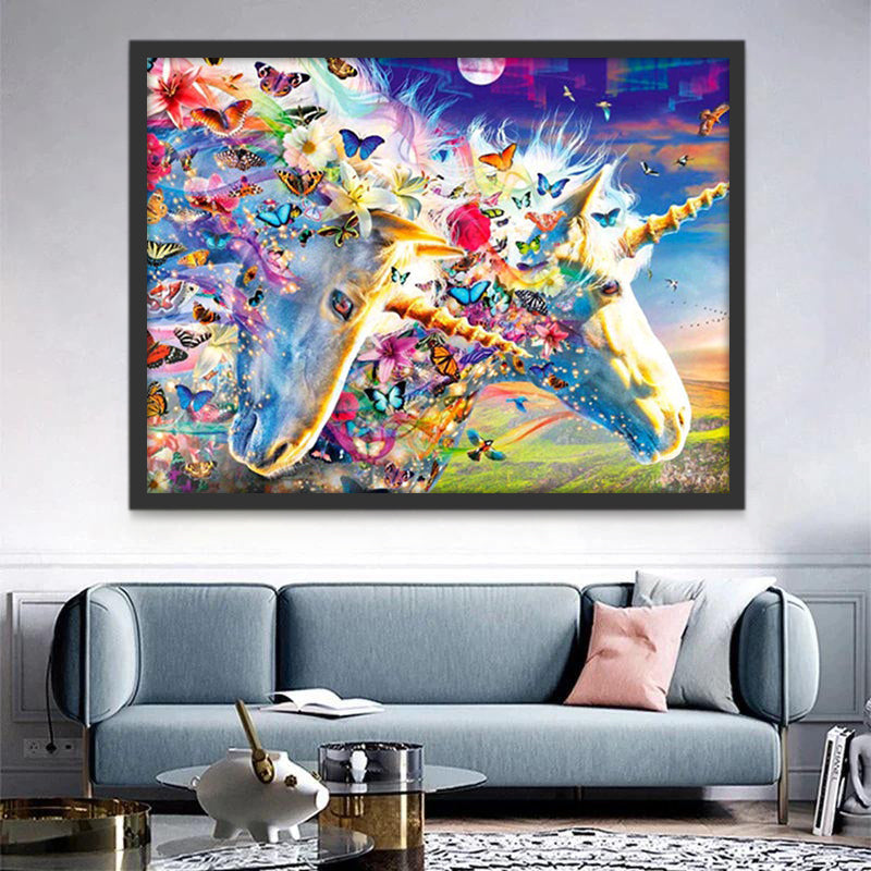 Unicornios Volando con Mariposas en el Cielo Pintar por Números