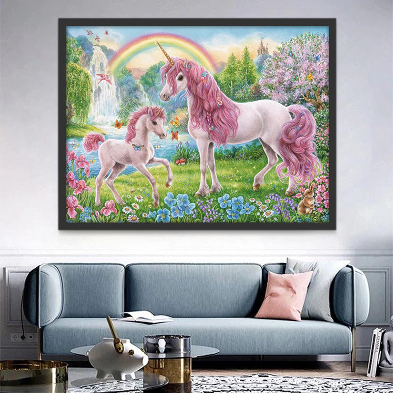 Unicornios y Arco Iris en Prado de Flores Pintar por Números