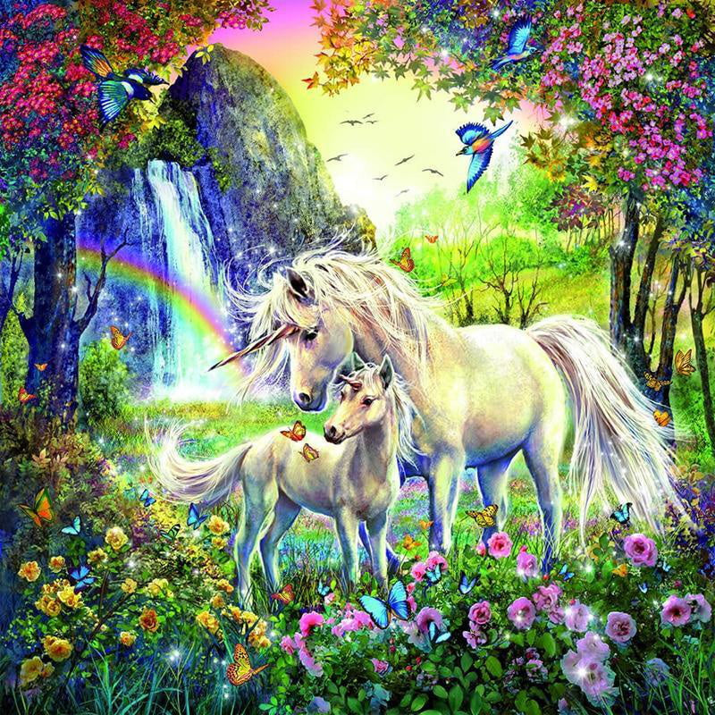 Unicornios y Flores de Colores Diferentes en Bosque Pintar por Números