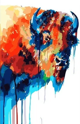 Vaca Abstracta de Color Azul y Rojo Pintar por Números