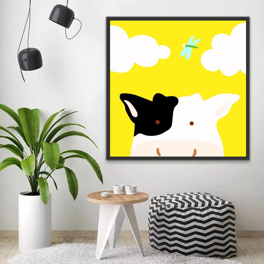 Vaca Adorable de Dibujos Animados Pintar por Números Niños