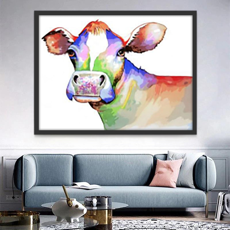 Vaca de Colores con Fonco Blanco Pintar por Números