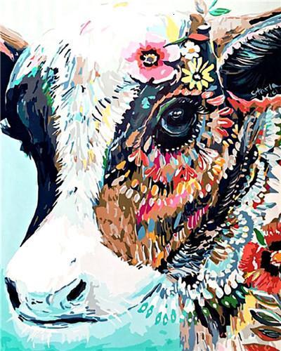 Vaca Lechera con Patrones Intrincados y Flores Pintar por Números