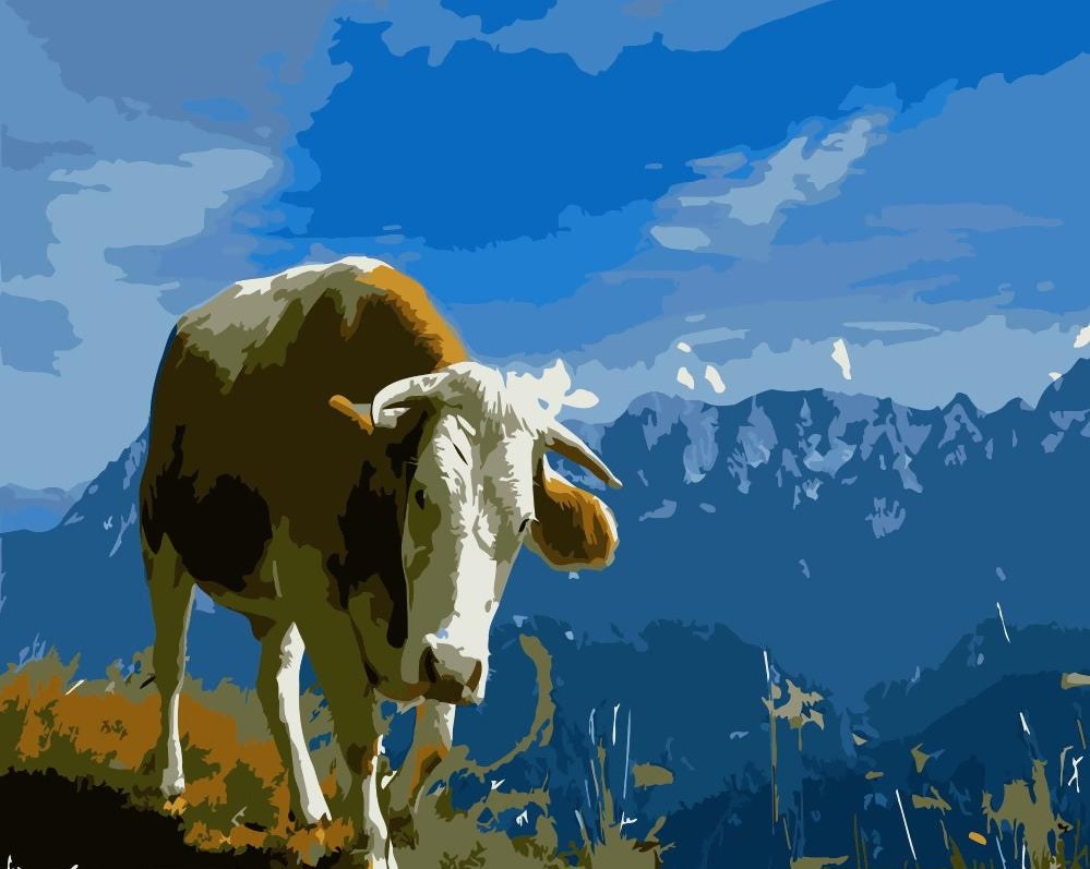 Vaca Lechera en Cima de Montaña Pintar por Números