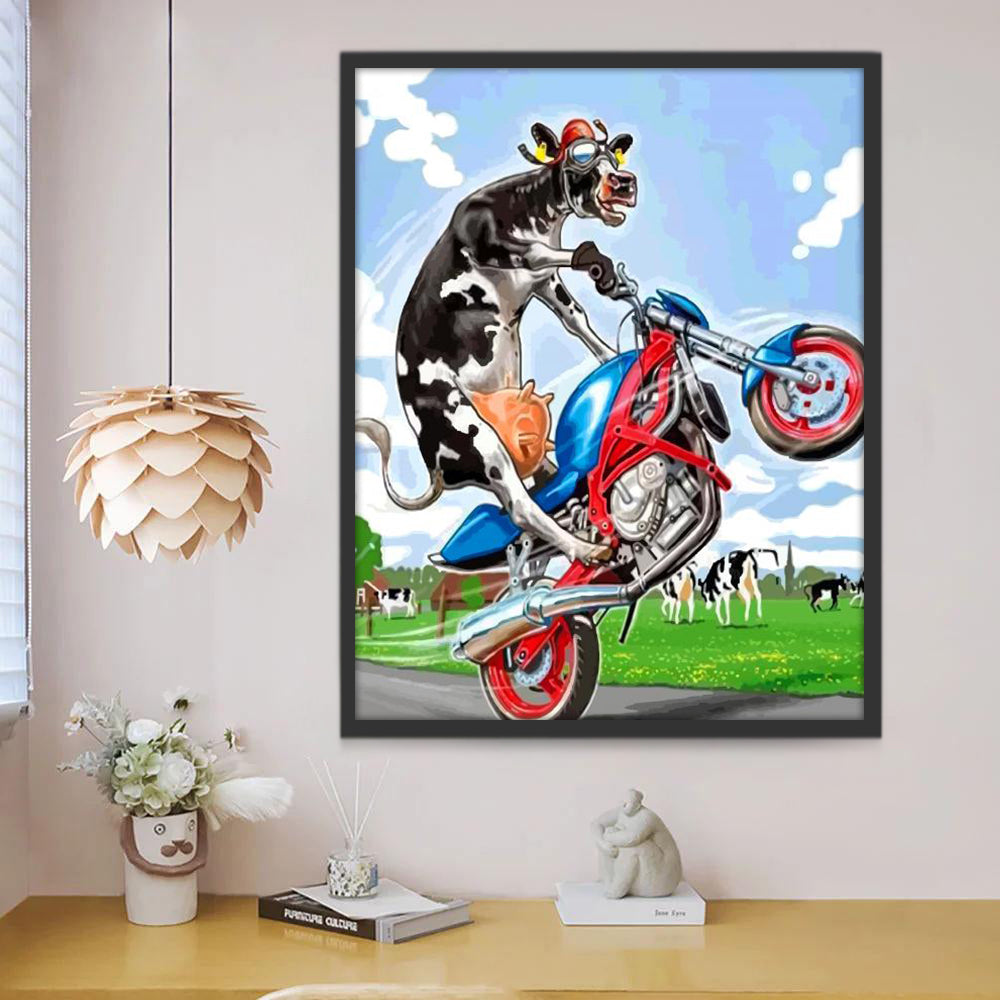 Vaca Lechera Montando en Moto Pintar por Números