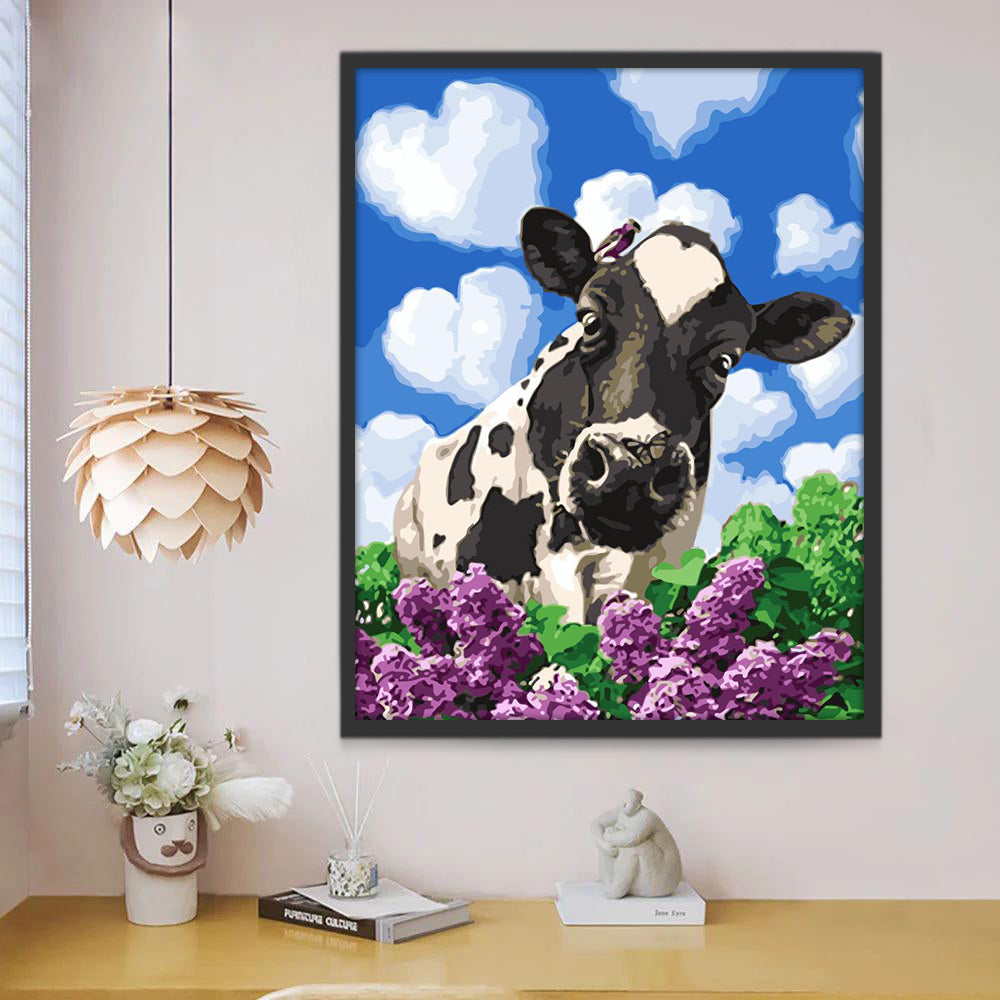 Vaca Lechera y Flores Moradas Pintar por Números