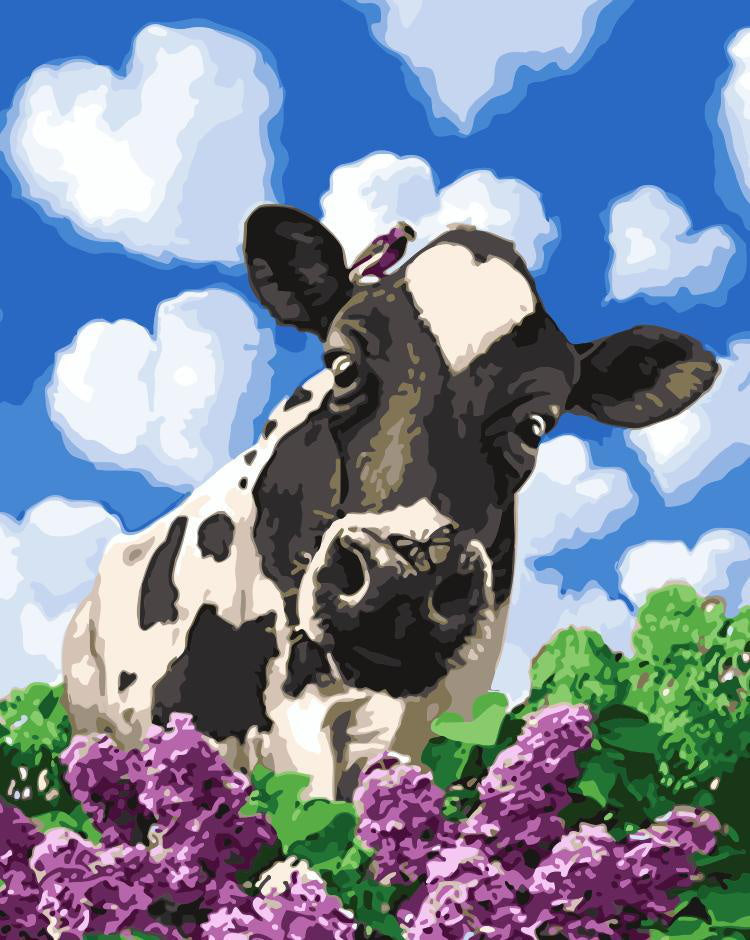 Vaca Lechera y Flores Moradas Pintar por Números