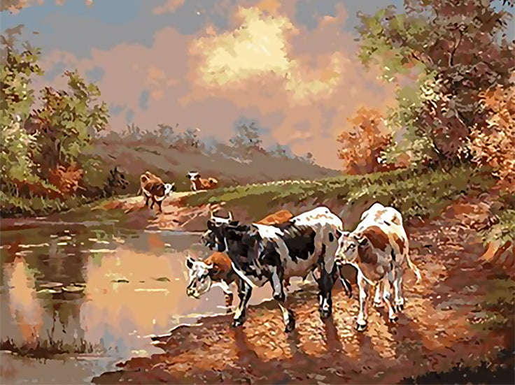 Vacas Lecheras al Lado de Agua Pintar por Números