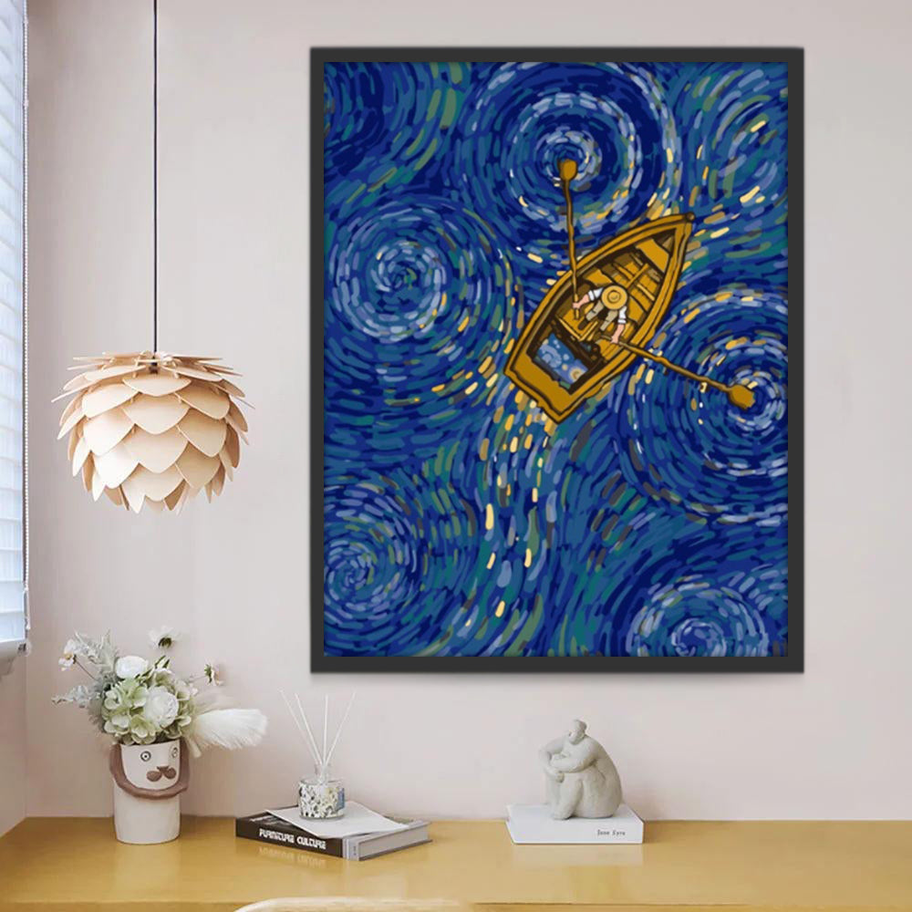 Van Gogh y Barco en el Mar de Estrellas Pintar por Números